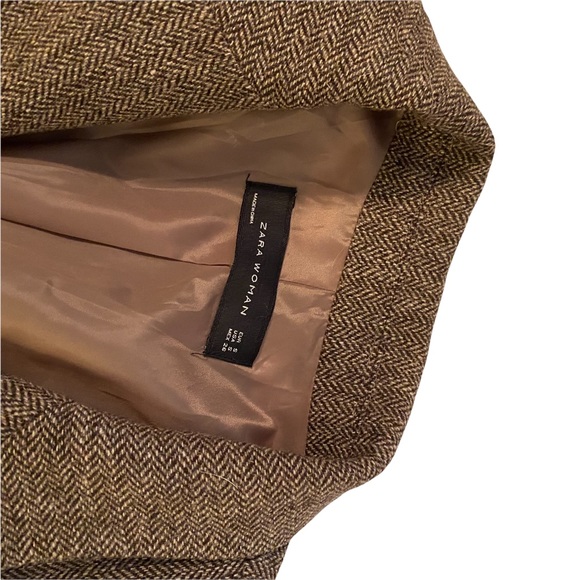 Zara Women Herringbone Blazer Elbow -Patches Brown Size S - Picture 6 of 6